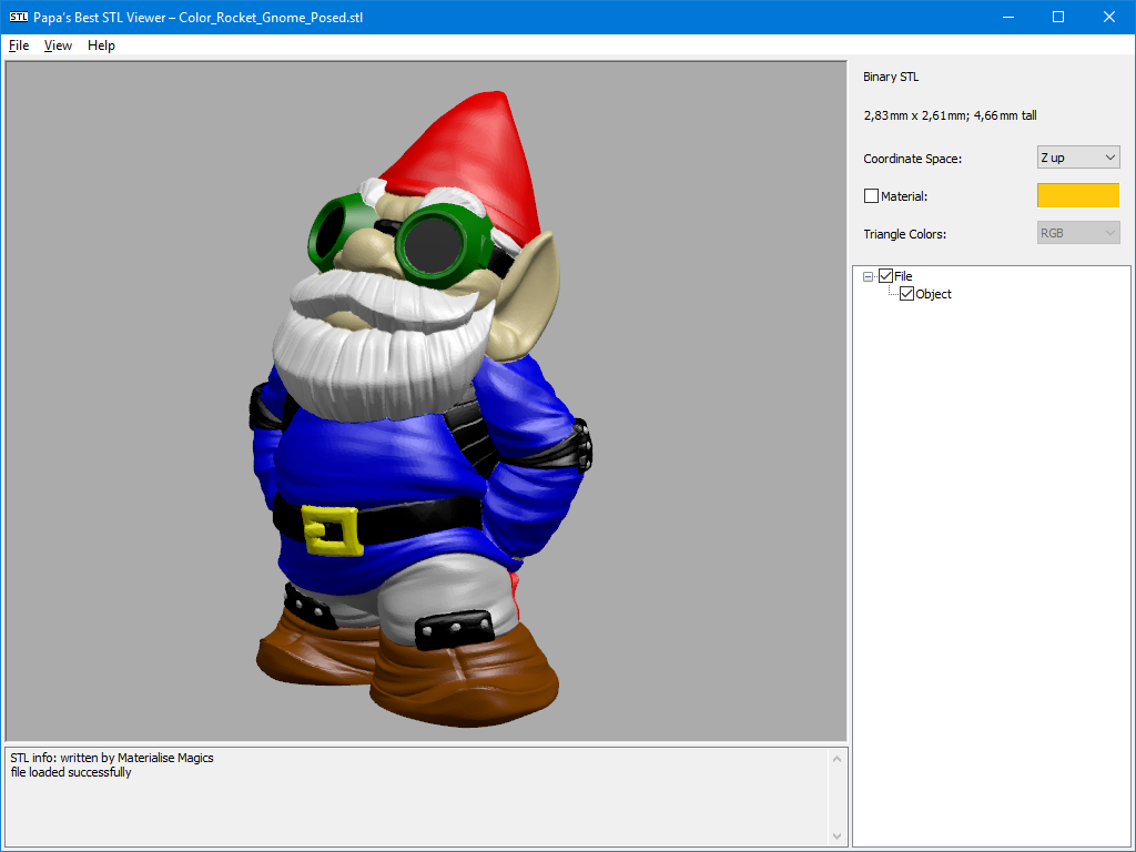 Papa’s Best STL Viewer zeigt Color MakerBot Gnome von silby101 auf Thingiverse