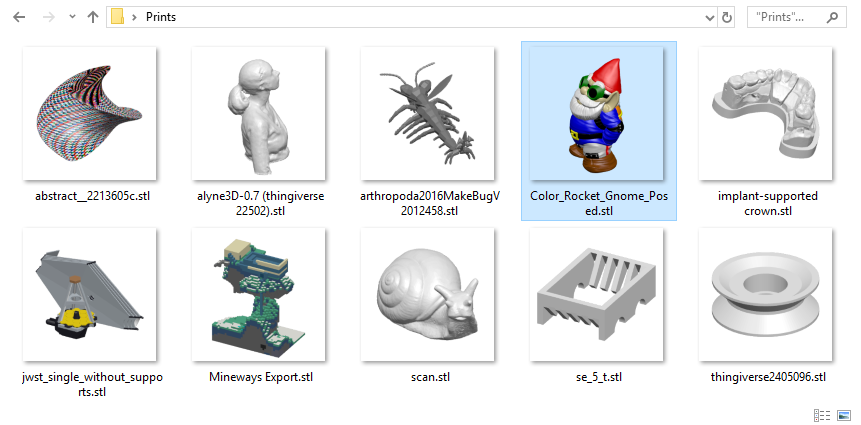Papa’s Best STL Thumbnails displaying a folder with random STLs from thingiverse